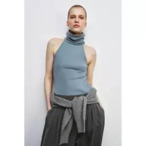 zara 자라 하이넥 슬리브리스 탑 - 라이트 블루139614