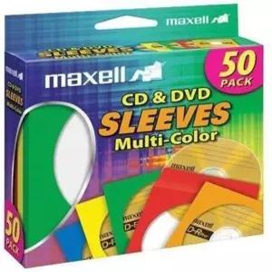 Maxell 190134 CD 및 DVD 종이 보관 봉투 소매 투명 플라스틱 윈도우 멀티 컬러 50 팩(종이)