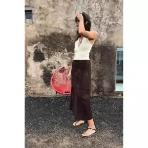 ZARA 자라 페이크 스웨이드 케이프 스커트 - 초콜렛 블라운 124119