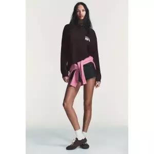 zara 자라 콘트라스트 텍스트 워시드 티셔츠 - 브라운147300