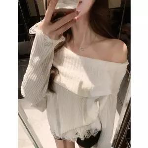 여자 니트 면 가을 춘추복 브이넥 상의 얇은 KS3