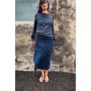 ZARA 자라 페이크 스웨이드 케이프 스커트 - 미디움 블루 124097