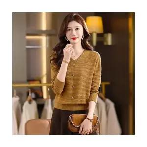 춘추 여자 니트 실크 초 브이넥 얇은 뽕나무 상의 스웨터 KS3