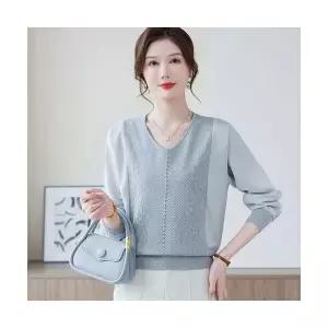 여성용 가을 니트 브이넥 봄 옷 비즈 톱 KS3