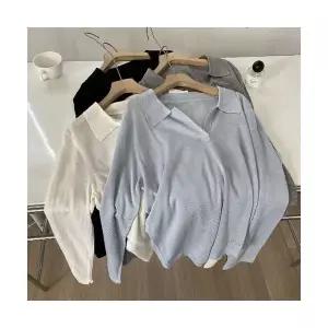 여성용 가을 니트 린넨 터틀넥 펀칭 레터링 얇은 브이넥 긴팔 상의 KS3