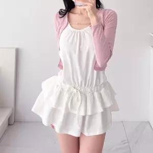 여자 셔링 볼륨업 캉캉 프릴 민소매 미니 원피스