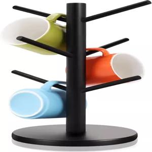 페르토리 머그 홀더 트리 조리대용 두꺼운 베이스 커피 컵 6개의 후크가 있는 튼튼한 우드 행거 홈 보관 및