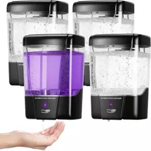 4팩 자동 비누 디스펜서 벽걸이 무접촉 액체 배터리 작동 600ml/20온스 상업용 손 세제 오피스 홈 키친