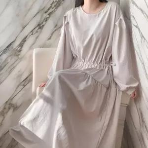 여자 핀턱 빅사이즈 임부복 퍼프 리본 롱원피스