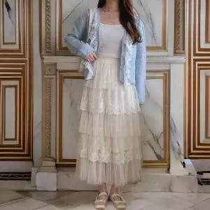 여자 캉캉 레이스 롱 꽃무늬 펀칭 원피스