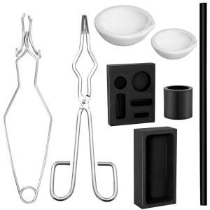 라이아머 8개 은과 금과 금속 주조 용융 키트 막대 같은 1개 집게 몰드 잉곳 2개 흑연 도가니 석영