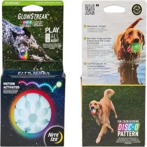 나이트 즈 글로우스트릭 충전식 LED 볼 - 고무 개 장난감 모션 활성화 및 방수 설계 9시간 런타임 프리미엄