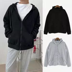 남자 겨울티 편한 베이직 오버핏 기모 후드집업 점퍼