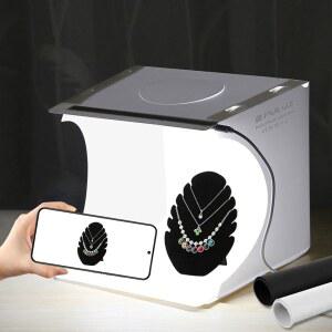 PULUZ 미니 라이트 박스 9인치 사진 테이블 상단 20 LED 휴대용 스튜디오 촬영 텐트 소형 제품을 위한 2가지 색상 배경 포함