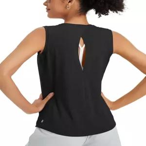 발레프 여성용 운동 탱크 탑 오픈 백 요가 하이넥 민소매 셔츠 런닝 루즈핏 체육관