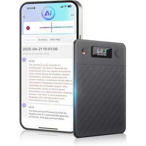 [미국배송] AI 음성 녹음기 실시간 전사 및 요약 번역 기능이 있는 64GB 노트 CHATGPT 기반 강의 회의 통화를 위한 앱 제어 디지털 녹음기 번역기 장치.