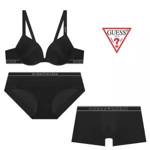 [백화점 홈쇼핑 정품] 게스 언더웨어 로고 톤톤밴디드 블랙 브라 팬티 드로즈 커플세트 GDWBRR23GDWBPR23GD