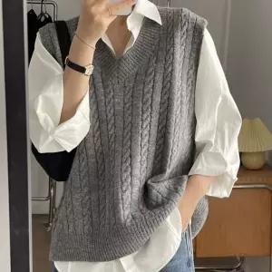 꽈배기 여성 니트 조끼 베이직 니트 쪼끼 여자 베스트 ztX9+4bLi