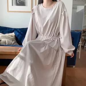 여자 스트링 임부복 빅사이즈 핀턱 퍼프 리본 롱원피스