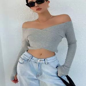 여자 오프숄더 크롭티 브라렛 탱크탑 바디프로필 크로스 의상 슬림핏 배꼽티