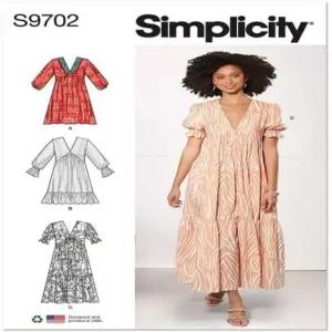심플리시티 미스의 브이넥 엠파이어 드레스 재봉 패턴 키트 디자인 코드 S9702 사이즈 8-10-12-14-16