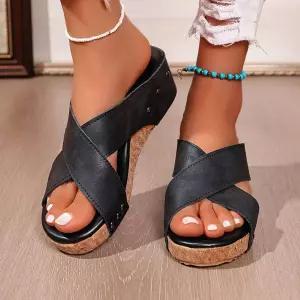 여사친 여름 슬리퍼 빅사이즈 웨지 토오픈 통굽 편안한 OP5