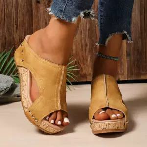 여성용 여름 빅사이즈 슬리퍼 통굽 컴포트 오픈토 웨지 스터드 OP5