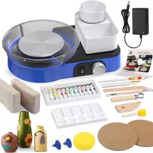 도자기 휠 - 초보자용 완전한 도구 키트 6인치 턴테이블 양방향 회전 조절 가능 속도 2.2파운드 에어