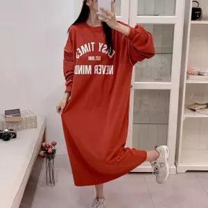 여자 가을등원룩 아웃스티치 빅사이즈 퍼프 롱원피스