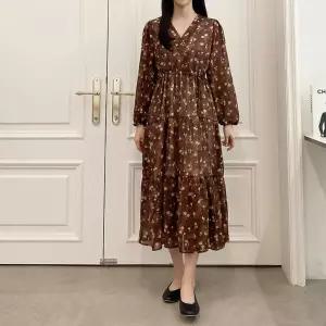 여자 플라워쉬폰 샤랄라 초기임산부 가을하객 롱원피스