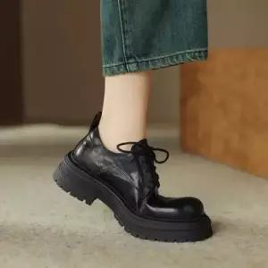 엘럽 여친 빈티지 통굽 스트랩 단화 진가죽 옥스퍼드화 라운드 슈즈 박템5