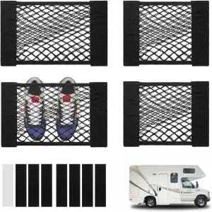 CARFIB 카넷 포켓 정리함 트렁크 소형 네트 RV 벽 보관 가방 탄력 메쉬 파우치 SUV 보트용 포함 4pcs