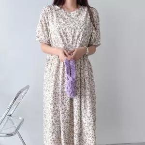 여자 임부복 모임룩 빅사이즈 꽃패턴 퍼프 롱원피스_3