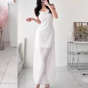 여자 해변 시스루 레이스 레이어드 나시 롱원피스