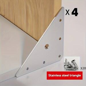 24개 삼각형 코드 4개 나사 20개 라미네이션 스틸 삼각형 아이언 코너 스테인리스 가구 고정 앵글 플랫 하드웨어 커넥터