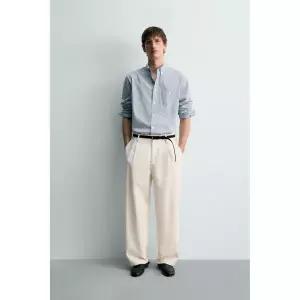 ZARA 자라 릴렉스핏 스트라이프 셔츠 - 화이트 / 하늘색 127274