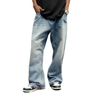 헝슨 남성용 남성 배기 청바지 여성 Y2k 스케이터 빈티지 플레인 팬츠 캐주얼 와이드 레그 루즈핏 데님