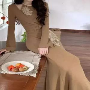 엘럽 원피스 니트 여성 투피스 레이스 머메이드 휴가 긴팔 올가을 롱스커트 박템3