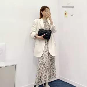 여자 브이넥 프릴 플라워 패턴 롱 쉬폰 원피스_3