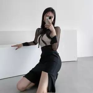 여자 홀복 시스루 레이스 머메이드 스판 원피스_3