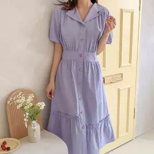 여자 여름하객룩 셔링 언발 프릴 A라인 빅카라 롱원피스