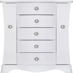 RR 라운드 리치 디자인 주얼리 박스 - 4개의 서랍 정리함과 내장 목걸이 캐러셀 및 대형 미러 화이트가