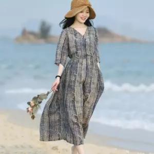 여자 여름 해변 바캉스 루즈핏 반소매 린넨 원피스