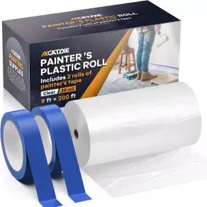 플라스틱 드롭 천 길이 200피트 x 너비 9피트 크기의 페인트 테이프 2개 포함 - 일회용 칠 및 용품