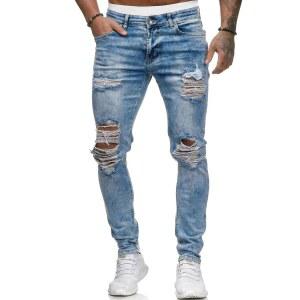헝슨 남성용 찢어진 스키니 진 스트레치 슬림 핏 청바지 바지