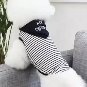 [반려] 강아지 리본 도트 크롭탑 네이비 1P 땡이 스판옷