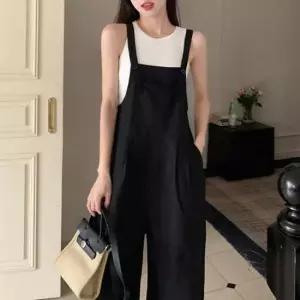 [옷은날개] 빅사이즈 와이드 롱멜빵바지 오버롤점프수트