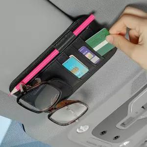 자동차 선바이저 선글라스 클립 안경 거치대 카드 수납함 가죽 홀더