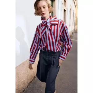 ZARA 자라 리본 스트라이프 셔츠 - 멀티컬러 121563