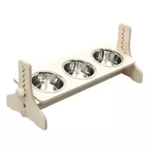 고양이스텐그릇 강아지 원목 식탁 스텐 3구 높이조절 고양이 그릇 1P